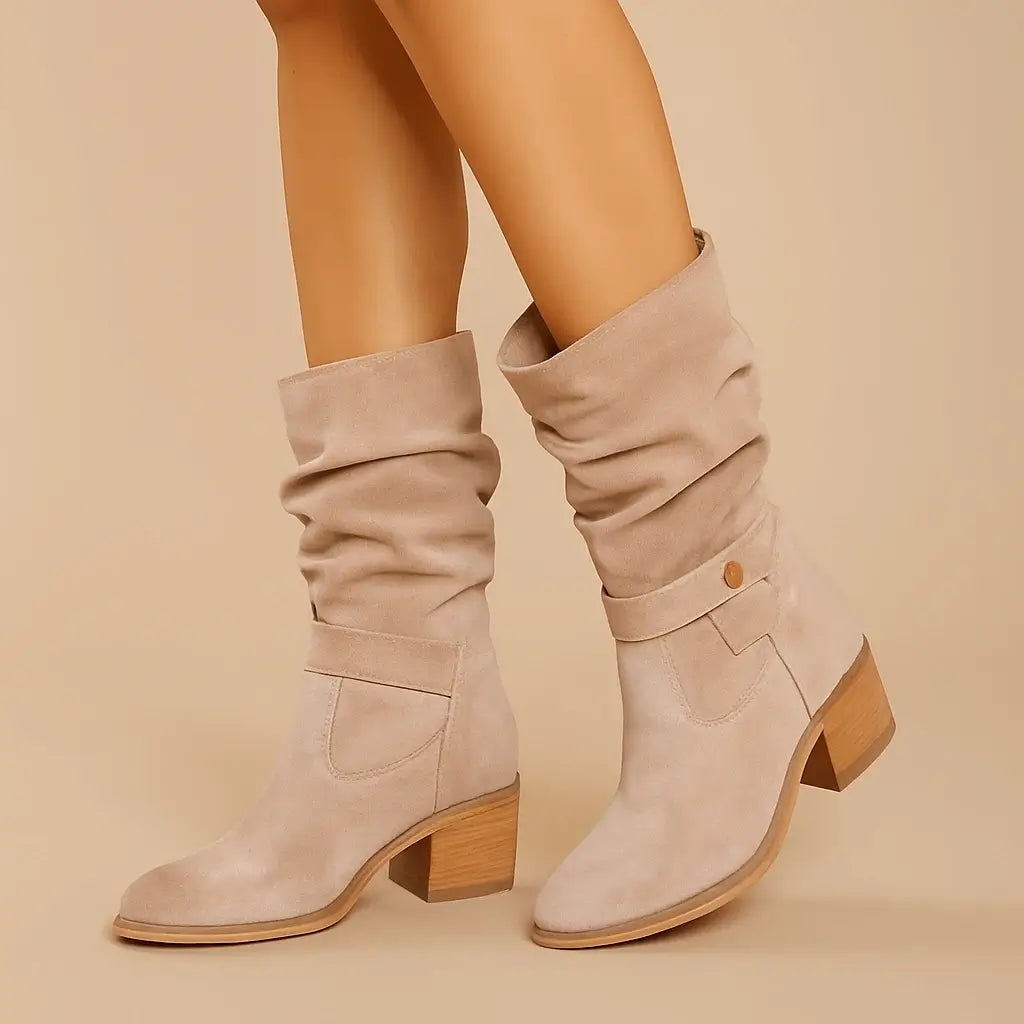 Bottines En Daim Femme Beige Confortables Velours Sauvage