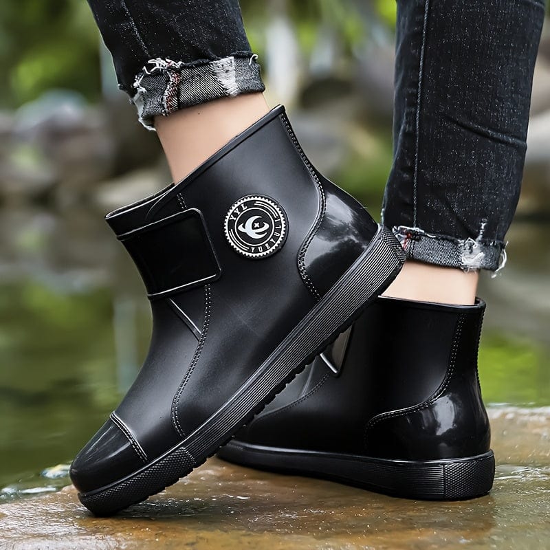 Bottes En Caoutchouc Taille 38 - Bottes De Pluie Noires, Occasion Portée, Hauteur De Talon Basse, Toutes Saisons