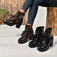 Bottines Cuir Femme à Lacets Talon Epais - Street Luxe
