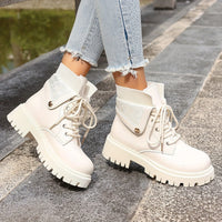 Bottines Femme Moto Beige Polyvalentes - Shadow Rider Beige