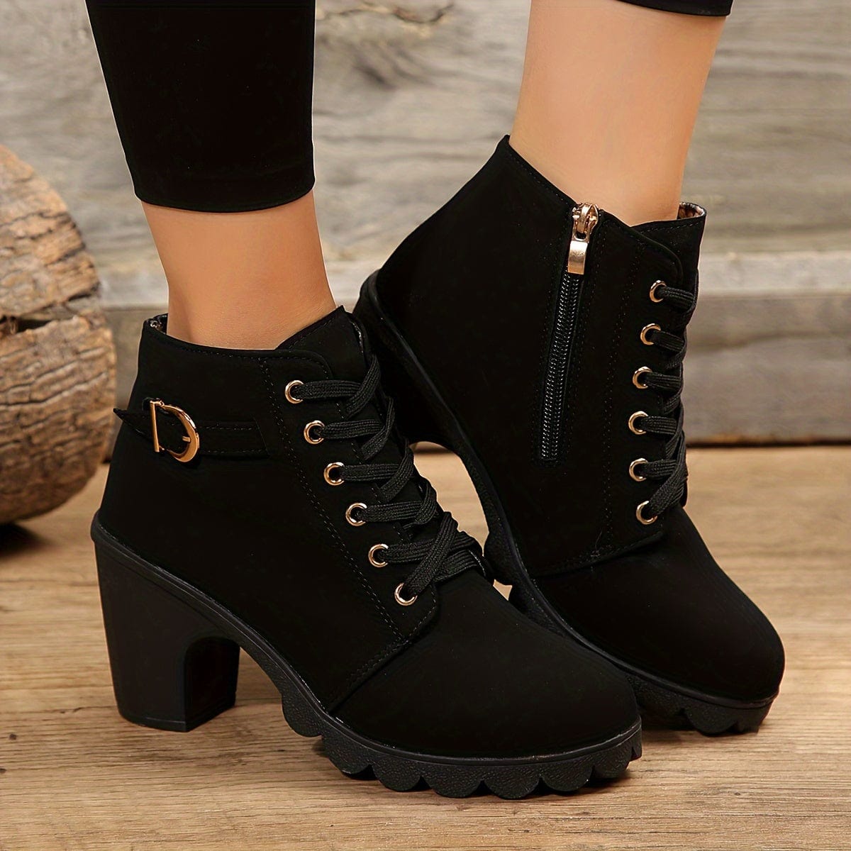 Bottines Noires Femme Tendances à Lacets Black Style – Bottines