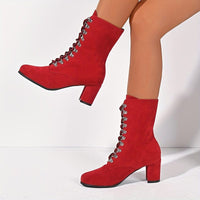 Bottines Rouge Femme Ankle Talons Epais - Red Boots