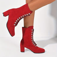 Bottines Rouge Femme Ankle Talons Epais - Red Boots