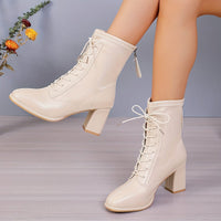 Bottines Beige Femme à Talon à Lacets - Perle Moderne