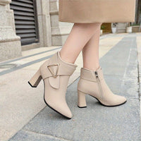 Bottines Beige Femme à Talons Elégantes - Cappuccino Luxe Beige / 35