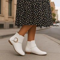 Bottines Blanches Femme Plates - Blanc Prestige