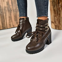 Bottines Cuir Femme à Lacets Talon Epais - Street Luxe Marron / 35