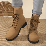 Bottines Femme Moto Hautes à Lacets - Iron Queen Kaki / 35.5