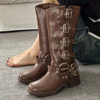 Bottines Femme Moto Hautes Style Britannique - Freedom Boots Marron / 35