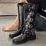 Bottines Femme Moto Hautes Style Britannique - Freedom Boots Noir / 35