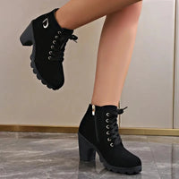 Bottines Noires Femme Tendances à Lacets - Black Style