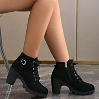 Bottines Noires Femme Tendances à Lacets - Black Style