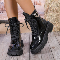 Bottines Noires Femme Vernis à Lacets - Lustre Urbain