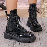 Bottines Noires Femme Vernis à Lacets - Lustre Urbain