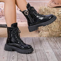 Bottines Noires Femme Vernis à Lacets - Lustre Urbain Noir / 35.5