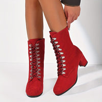 Bottines Rouge Femme Ankle Talons Epais - Red Boots