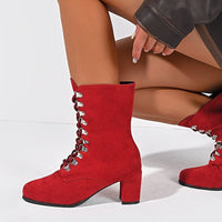 Bottines Rouge Femme Ankle Talons Epais - Red Boots Rouge / 36