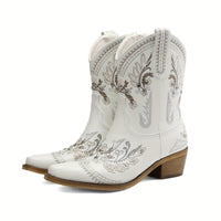 Bottines Santiag Femme Elégantes Motif Floral - Glam West Blanc / 36