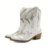 Bottines Santiag Femme Elégantes Motif Floral - Glam West Blanc / 36