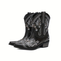 Bottines Santiag Femme Elégantes Motif Floral - Glam West Noir Gris / 36
