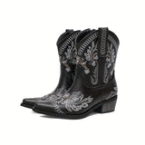 Bottines Santiag Femme Elégantes Motif Floral - Glam West Noir Gris / 36