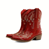 Bottines Santiag Femme Elégantes Motif Floral - Glam West Rouge / 36
